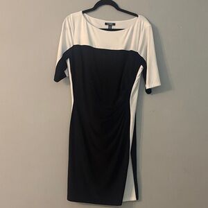 Chaps Navy and White Rauched Midi Dress